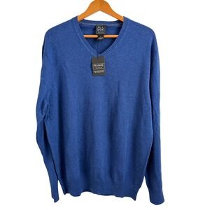NWT Jos A Bank Traveler Mens XL Blue V-Neck Sweater Performance Pima Cotton